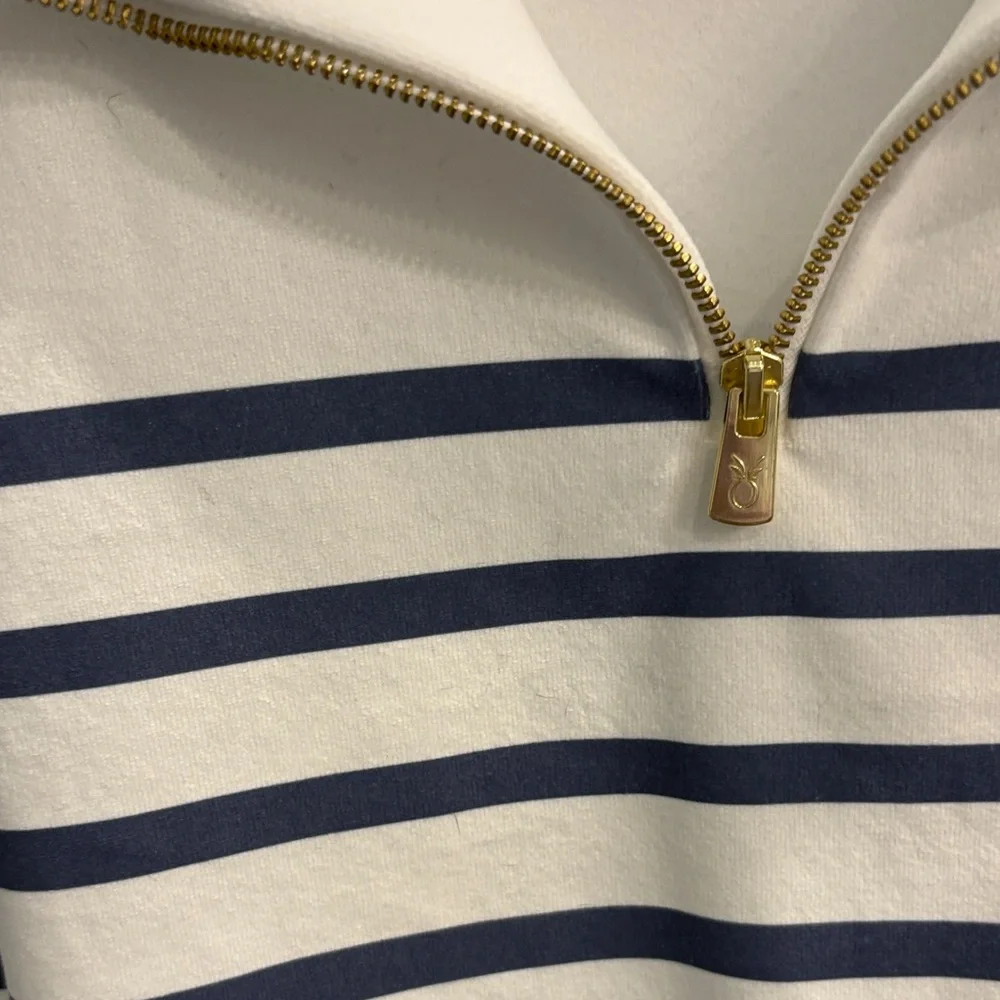 NWOT Dudley Stephens Striped White and Navy Quarter-Zip Pullover - Picture 3 of 3